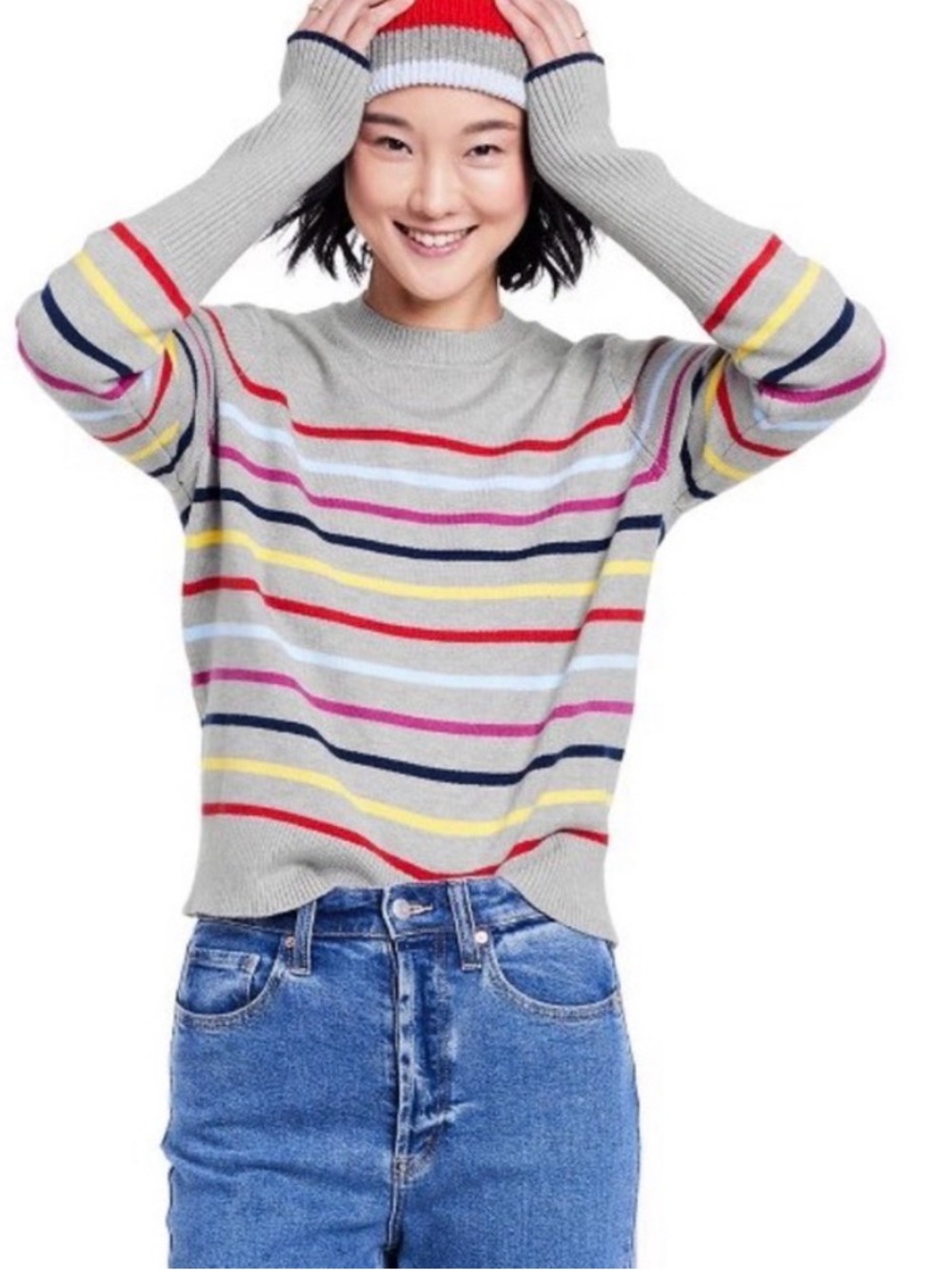 La Ligne x Target Gray Striped Cashmere Blend Preppy Sweater Large